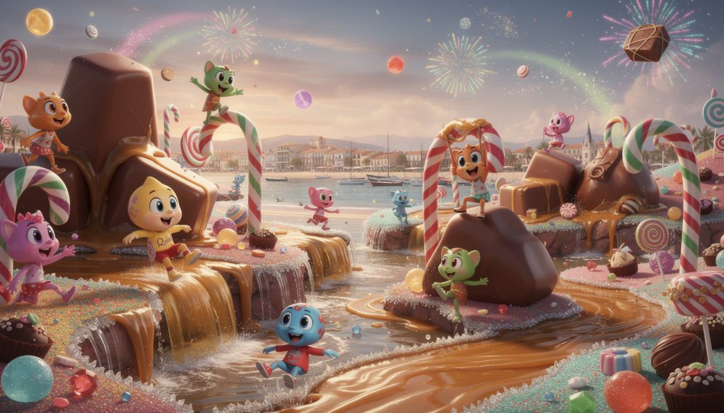 découvrez les z’oeufforiques du barcarès : des aventures sucrées et éclatantes mêlant l'univers magique de charlie et la chocolaterie à des animations colorées pour toute la famille.